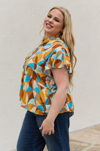 Thumbnail for And The Why Full Size Printed Ruffle Baby Doll Top
