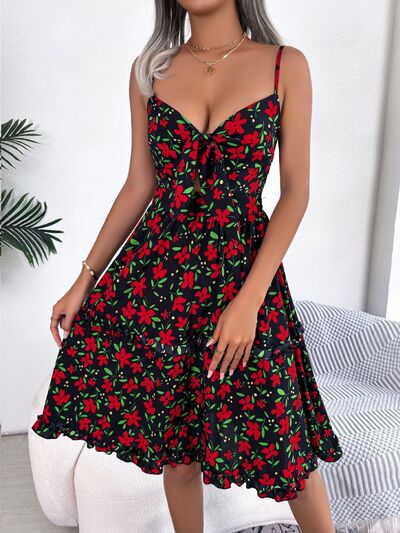 Printed Plunge Cap Sleeve Cami Dress