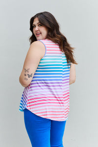 Thumbnail for Heimish Love Yourself Full Size Multicolored Striped Sleeveless Round Neck Top