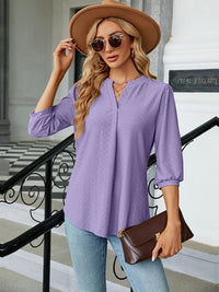 Thumbnail for Notched Neck Three-Quarter Sleeve Blouse