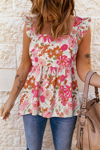 Thumbnail for Floral Square Neck Babydoll Top