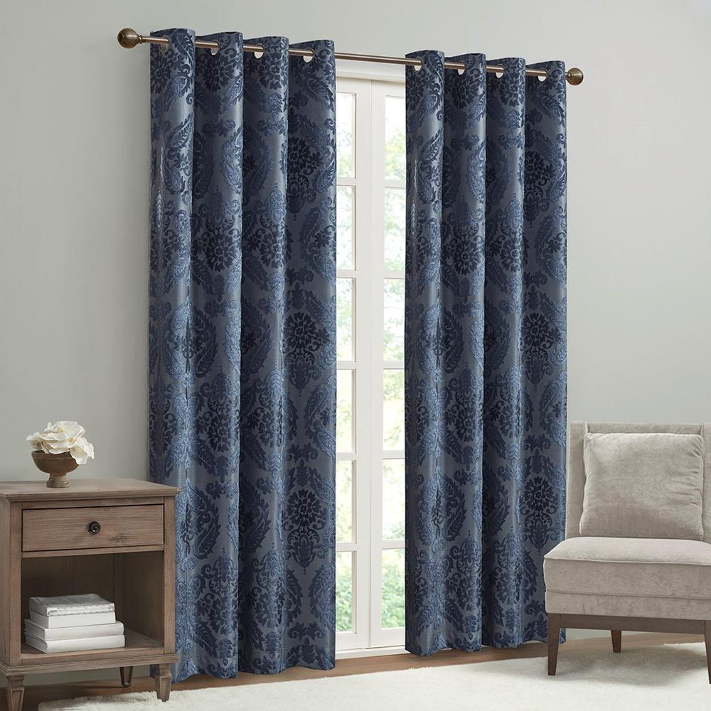 Amelia Knitted Jacquard Paisley Total Blackout Grommet Top Curtain Panel