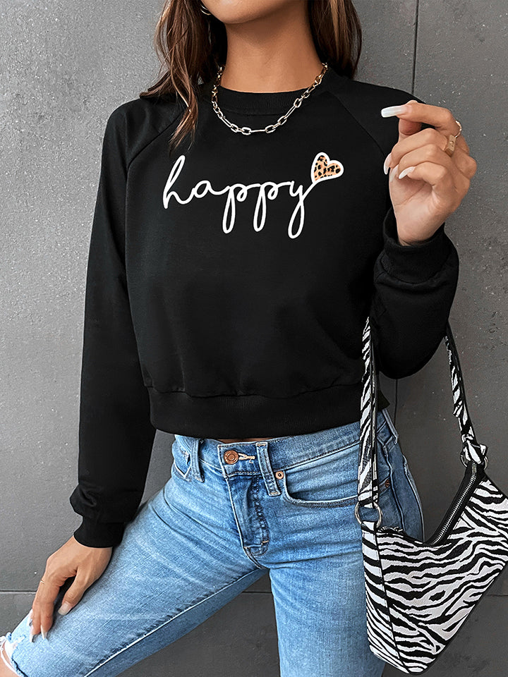 Raglan Sleeve HAPPY Graphic Sweatshirt