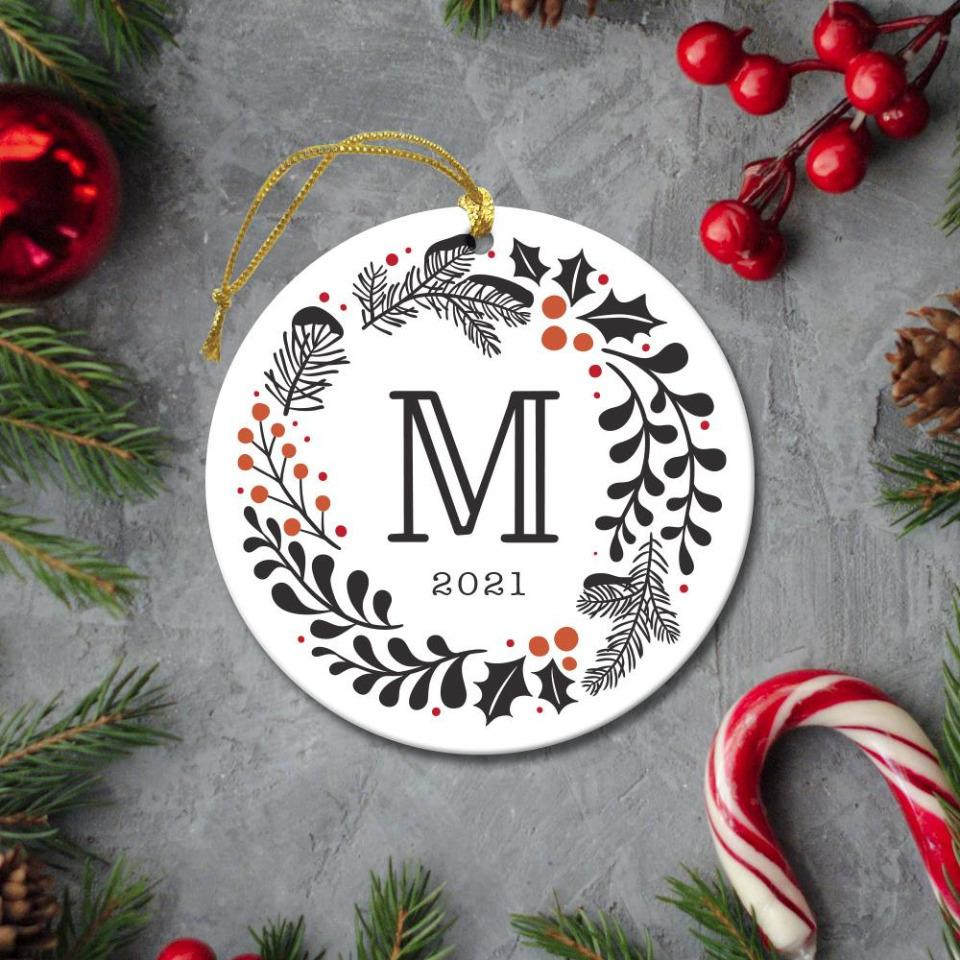 Personalized Christmas Round Ceramic Ornament
