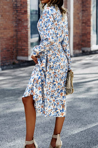 Thumbnail for Printed Button Front Belted Tiered Shirt Dress