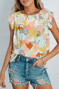 Thumbnail for Printed Round Neck Flutter Sleeve Top