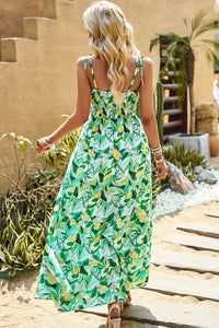 Thumbnail for Printed Tie-Shoulder Smocked Maxi Dress