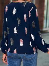 Thumbnail for Printed Notched Neck Long Sleeve Blouse