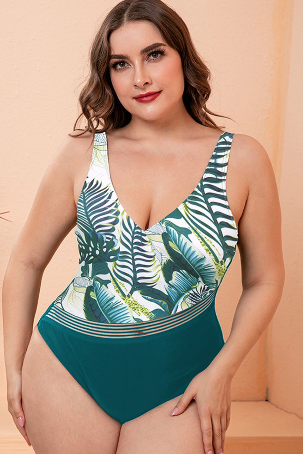 Contrast Tie-Waist Plunge One-Piece Swimsuit