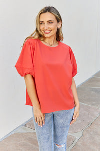 Thumbnail for Petal Dew Sweet Innocence Full Size Puff Short Sleeve Top In Tomato