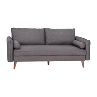 Thumbnail for Evie Mid-Century Modern Sofa with Faux Linen Fabric Upholstery & Solid Wood Legs in Stone Gray
