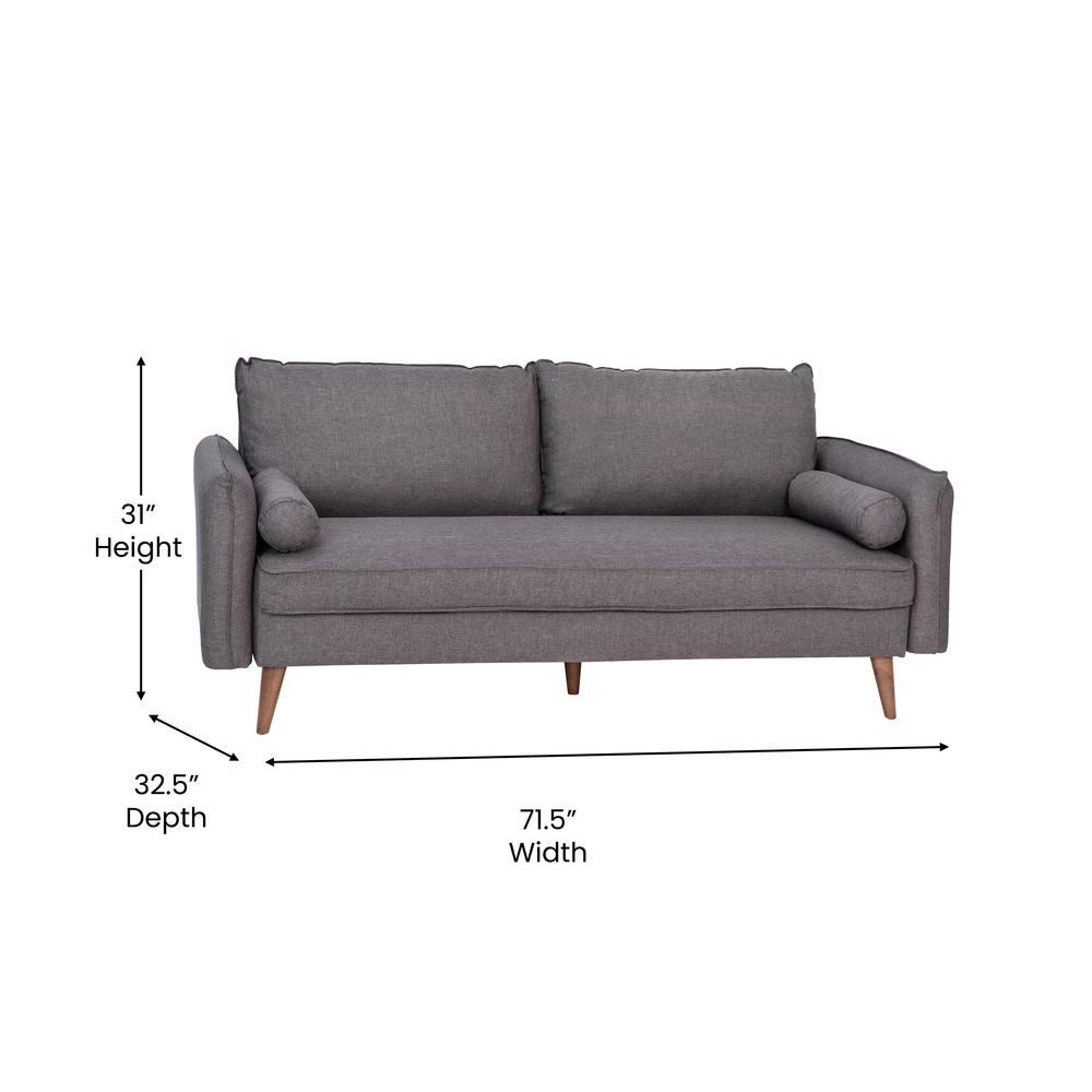 Evie Mid-Century Modern Sofa with Faux Linen Fabric Upholstery & Solid Wood Legs in Stone Gray