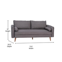 Thumbnail for Evie Mid-Century Modern Sofa with Faux Linen Fabric Upholstery & Solid Wood Legs in Stone Gray