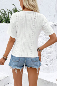 Thumbnail for Twisted Front Short Sleeve Eyelet Blouse