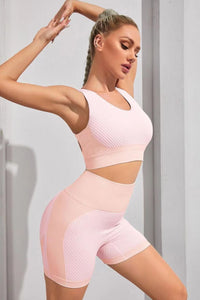 Thumbnail for Round Neck Sports Bra and Shorts Set