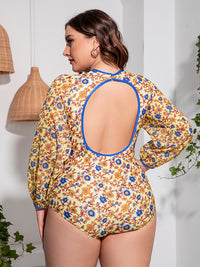 Thumbnail for Plus Size Floral Open Back Long Sleeve One-Piece Swimsuit