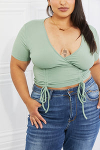 Thumbnail for Capella Back To Simple Full Size Ribbed Front Scrunched Top in Green