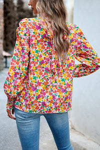 Thumbnail for Printed Smocked Puff Sleeve Blouse