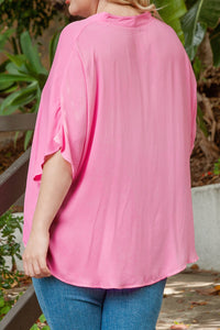 Thumbnail for Plus Size Notched Neck Half Sleeve Blouse