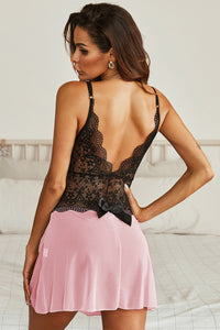 Thumbnail for Lace Mesh Open Back Babydoll