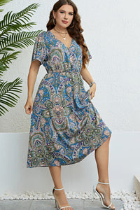 Thumbnail for Printed Flutter Sleeve Midi Dress
