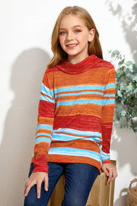 Thumbnail for Girls Striped Cowl Neck Top with Pockets