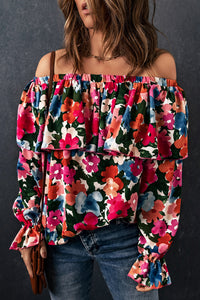 Thumbnail for Floral Off-Shoulder Flounce Sleeve Layered Blouse