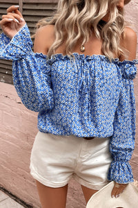 Thumbnail for Off Shoulder Printed Frill Trim Blouse