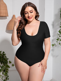 Thumbnail for Plus Size Scoop Neck Short Sleeve One-Piece Swimsuit