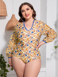 Thumbnail for Plus Size Floral Open Back Long Sleeve One-Piece Swimsuit