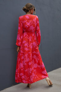 Thumbnail for Floral Drawstring Waist Long Sleeve Dress