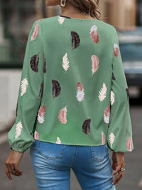 Thumbnail for Printed Notched Neck Long Sleeve Blouse