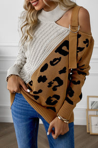 Thumbnail for Leopard  Block Turtleneck Sweater
