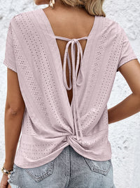 Thumbnail for Twist Back Tied Eyelet Top