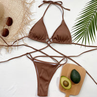 Thumbnail for Halter Neck Crisscross Ribbed Bikini Set