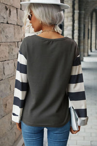 Thumbnail for Leopard Striped Round Neck Long Sleeve Tee