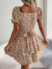 Thumbnail for Floral Sweetheart Neck Flounce Sleeve Mini Dress