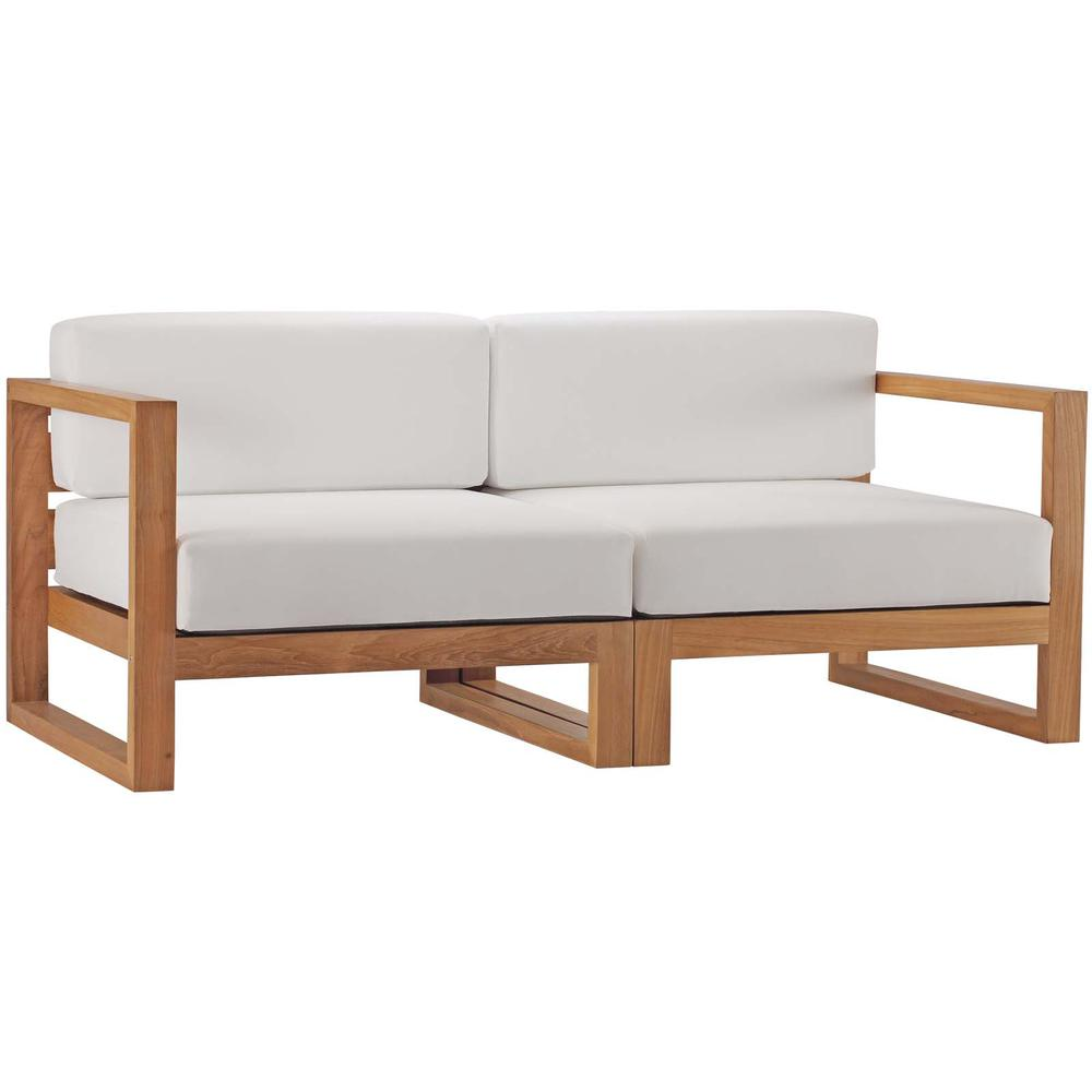 Upland Outdoor Patio Teak Wood 2-Piece Sectional Sofa Loveseat - Natural White EEI-4256-NAT-WHI-SET