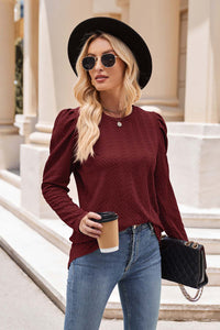 Thumbnail for Round Neck Puff Sleeve Blouse