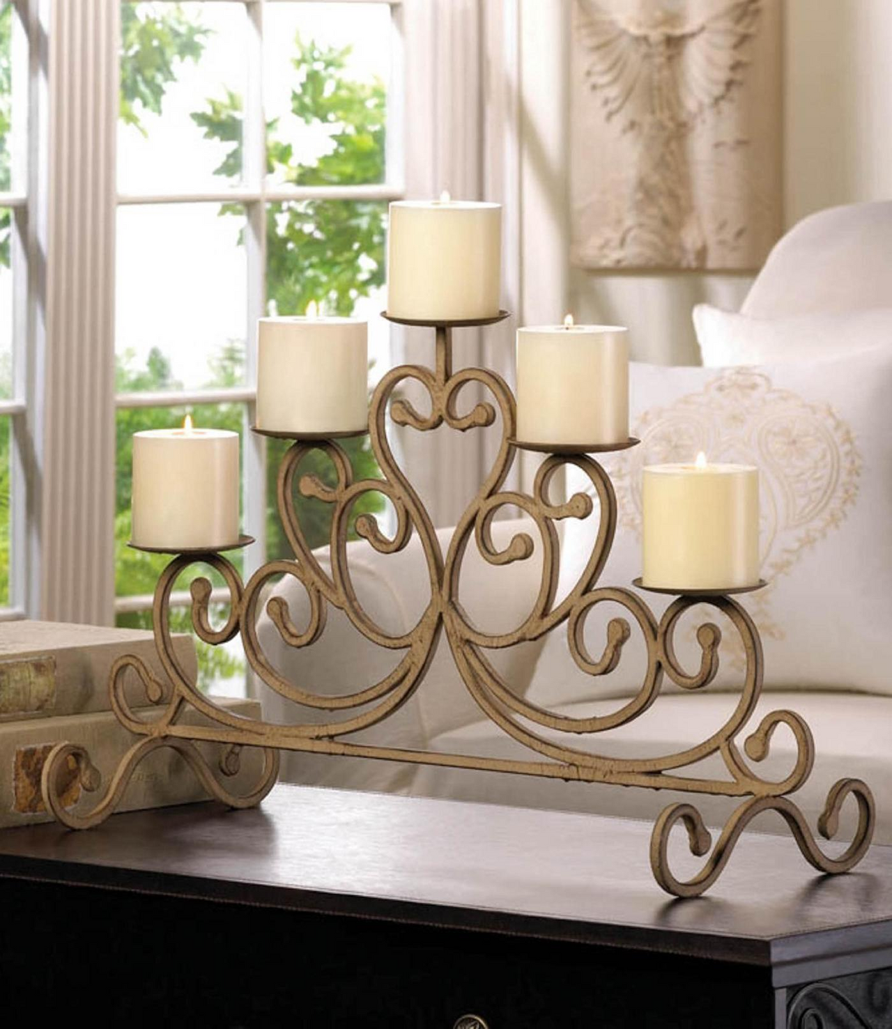Cast Iron Antiqued Scrolled Candle Holder
