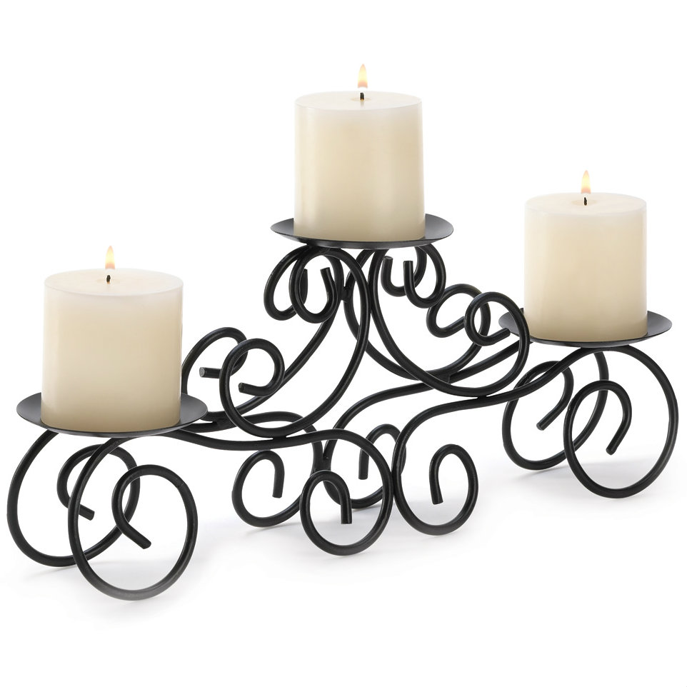 Wrought Iron Scroll Triple Candle Holder