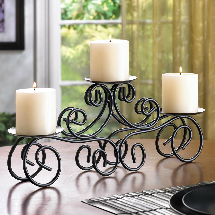 Wrought Iron Scroll Triple Candle Holder