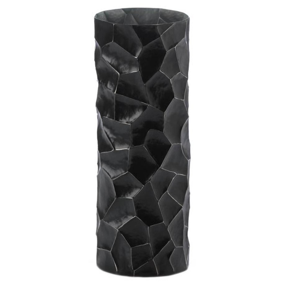 Black Hammered Sheet Metal Vase - 13.5 inches