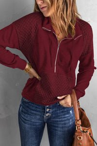 Thumbnail for Quilted Half-Zip Sweatshirt with Pocket