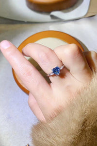 Thumbnail for 1 Carat Moissanite Heart-Shaped Platinum-Plated Ring in Blue