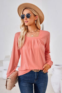 Thumbnail for Square Neck Ruched Long Sleeve Blouse