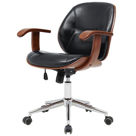 Samuel PU Bamboo Office Chair w/ Armrest, Black/Walnut