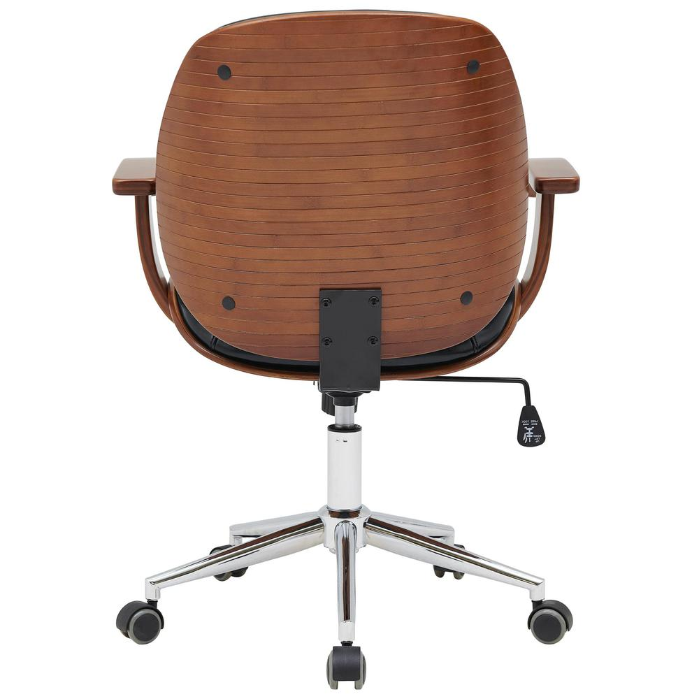 Samuel PU Bamboo Office Chair w/ Armrest, Black/Walnut