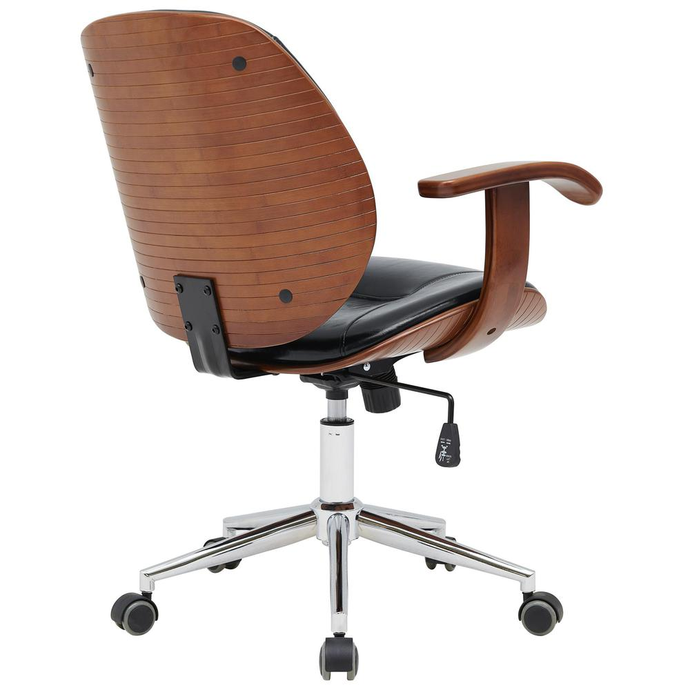 Samuel PU Bamboo Office Chair w/ Armrest, Black/Walnut