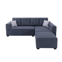 Thumbnail for Ordell Dark Gray Linen Fabric Sectional Sofa with Right Facing Chaise Ottoman and Pillows